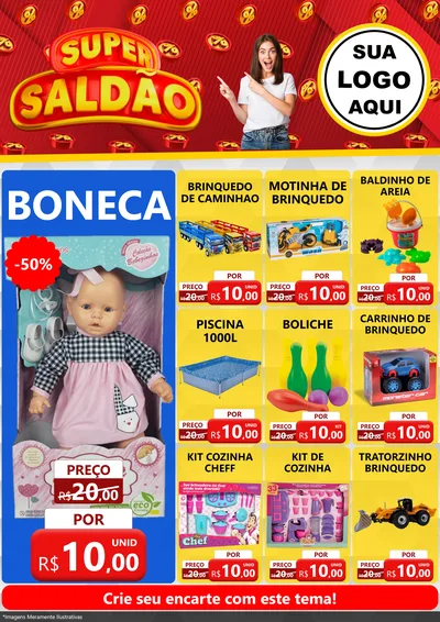 Modelo de Encarte para Encarte A4 Vertical com o tema Super Saldão para Brinquedos
