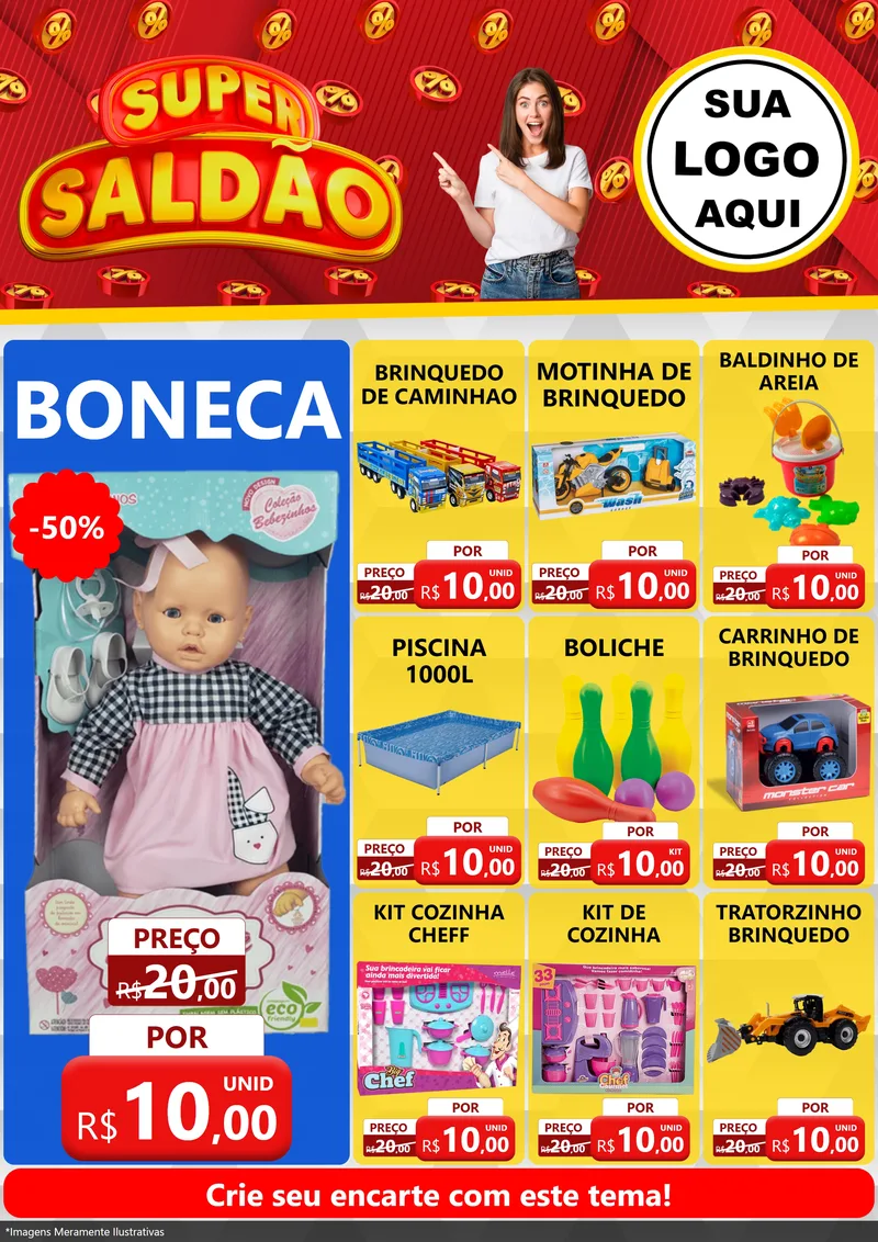 Modelo de Encarte para Encarte A4 Vertical com o tema Super Saldão para Brinquedos