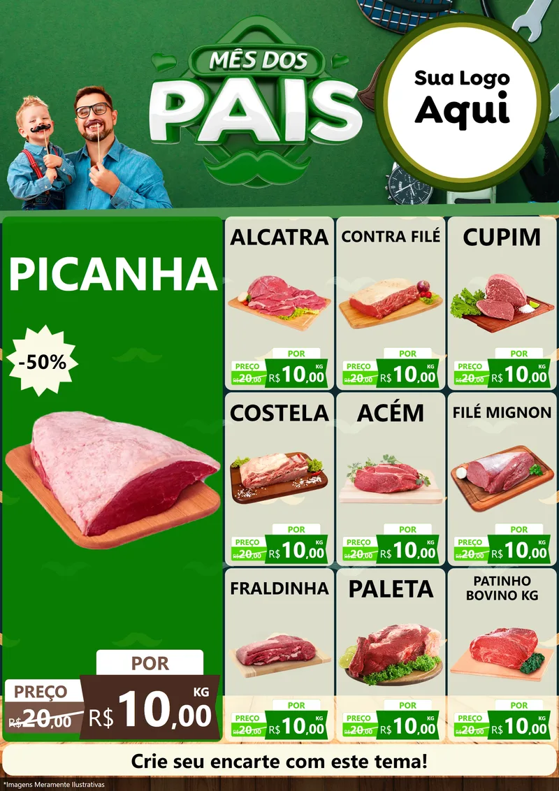 Modelo de Encarte para Encarte A4 Vertical com o tema Mês dos Pais para Açougue