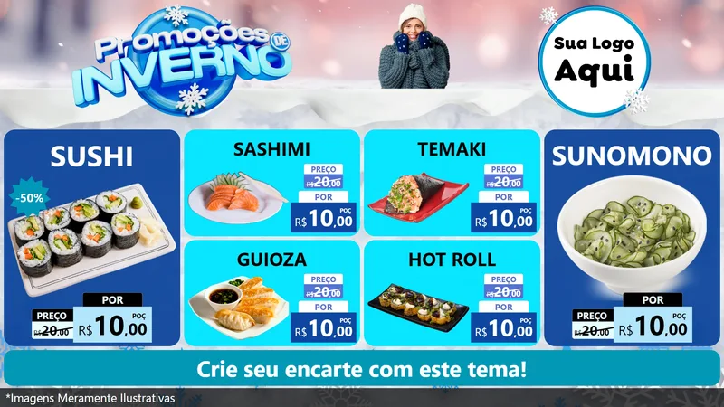 Modelo de TV para TV Horizontal com o tema Promoções de Inverno para Comida japonesa