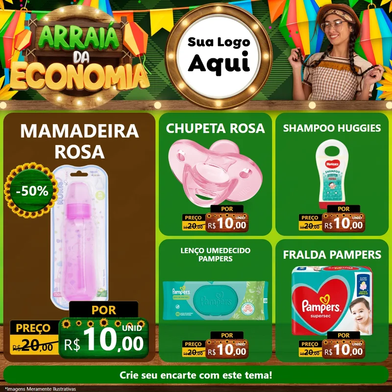 Modelo de Rede Social para Feed Facebook com o tema Arraiá de Economia para Bebês