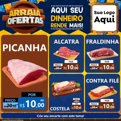 Modelo de Rede Social para Feed Facebook com o tema Arraiá de Ofertas - Junina para Açougue