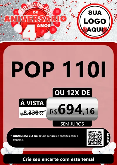 Modelo de Cartaz para Cartaz A4 Vertical com o tema Promoção de Aniversário - 4 Anos para Concessionaria de Motos