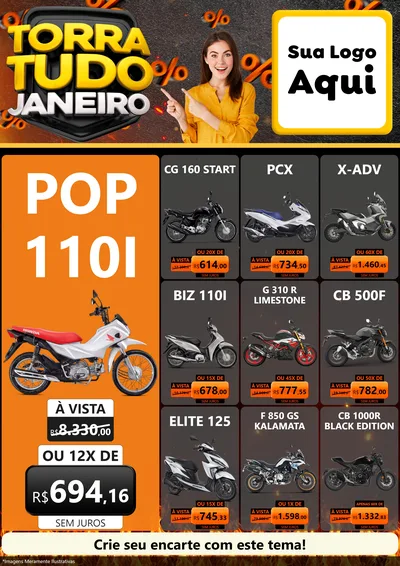 Modelo de Encarte para Encarte A4 Vertical com o tema Torra Tudo Janeiro para Concessionaria de Motos