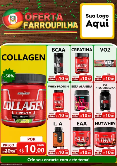 Modelo de Encarte para Encarte A4 Vertical com o tema Oferta Farroupilha para Suplementos alimentares