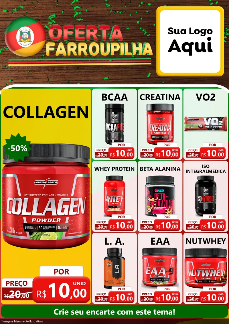 Modelo de Encarte para Encarte A4 Vertical com o tema Oferta Farroupilha para Suplementos alimentares