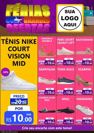 Modelo de Encarte para Encarte A4 Vertical com o tema Férias com Grandes Ofertas para Calçados