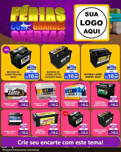 Modelo de Rede Social para Feed Instagram com o tema Férias com Grandes Ofertas para Baterias Elétricas