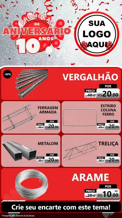 Modelo de TV para TV Vertical com o tema Promoção de Aniversário - 10 Anos para Ferragens