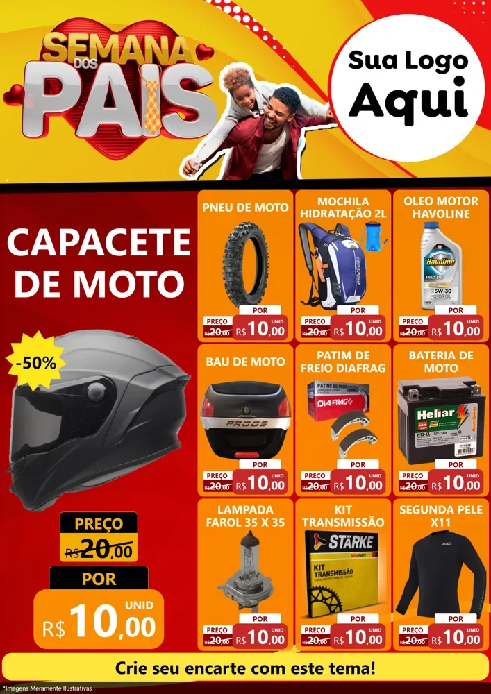 Modelo de Encarte para Encarte A4 Vertical com o tema Semana Dos Pais para Moto peças
