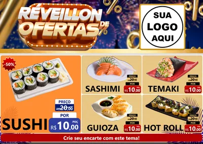 Modelo de Encarte para Encarte A4 Horizontal com o tema Réveillon de Ofertas para Comida japonesa