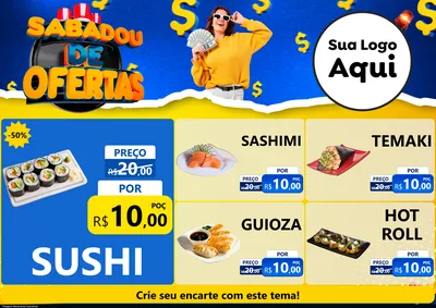 Modelo de Encarte para Encarte A4 Horizontal com o tema Sabadou de Ofertas para Comida japonesa