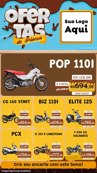 Modelo de Rede Social para Stories com o tema Ofertas de Páscoa para Concessionaria de Motos
