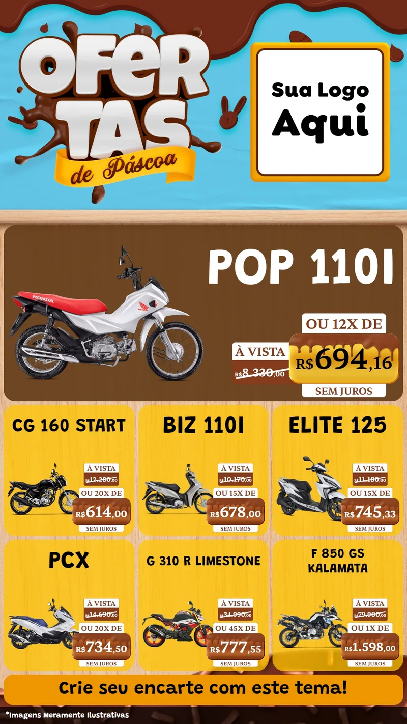 Modelo de Rede Social para Stories com o tema Ofertas de Páscoa para Concessionaria de Motos