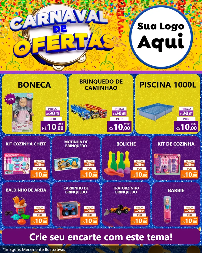 Modelo de Rede Social para Feed Instagram com o tema Carnaval de Ofertas para Brinquedos