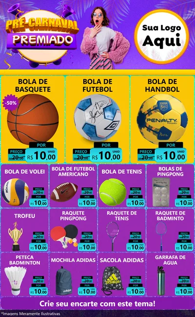 Modelo de Encarte para Encarte Grande com o tema Pré-Carnaval Premiado para Artigos Esportivos