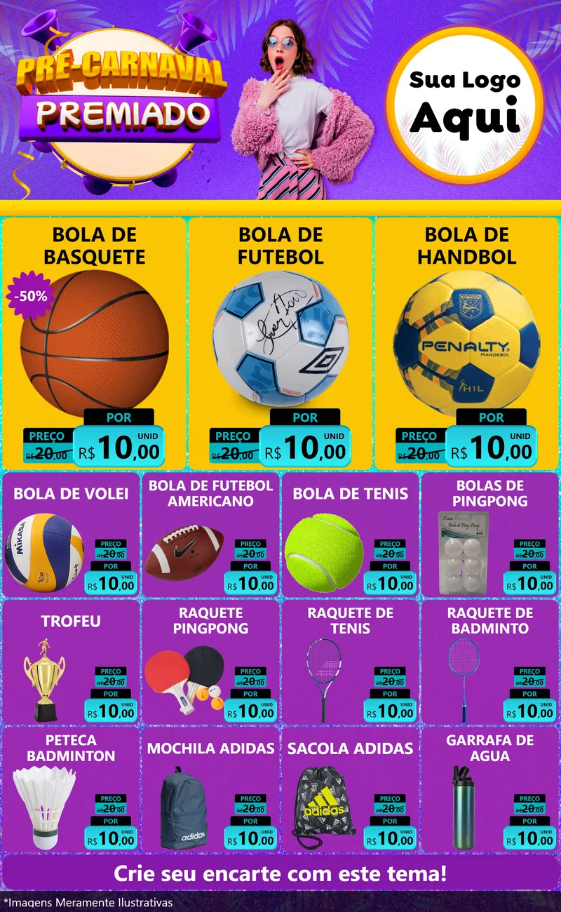 Modelo de Encarte para Encarte Grande com o tema Pré-Carnaval Premiado para Artigos Esportivos