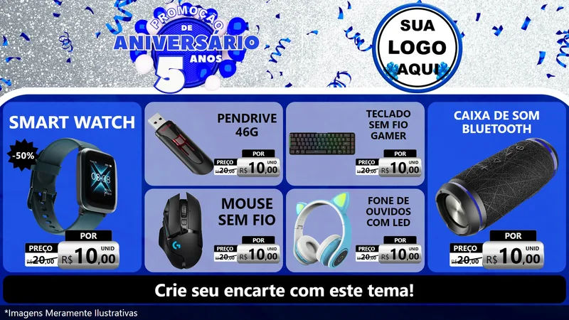 Modelo de TV para TV Horizontal com o tema Promoção de Aniversário - 5 Anos para Informática