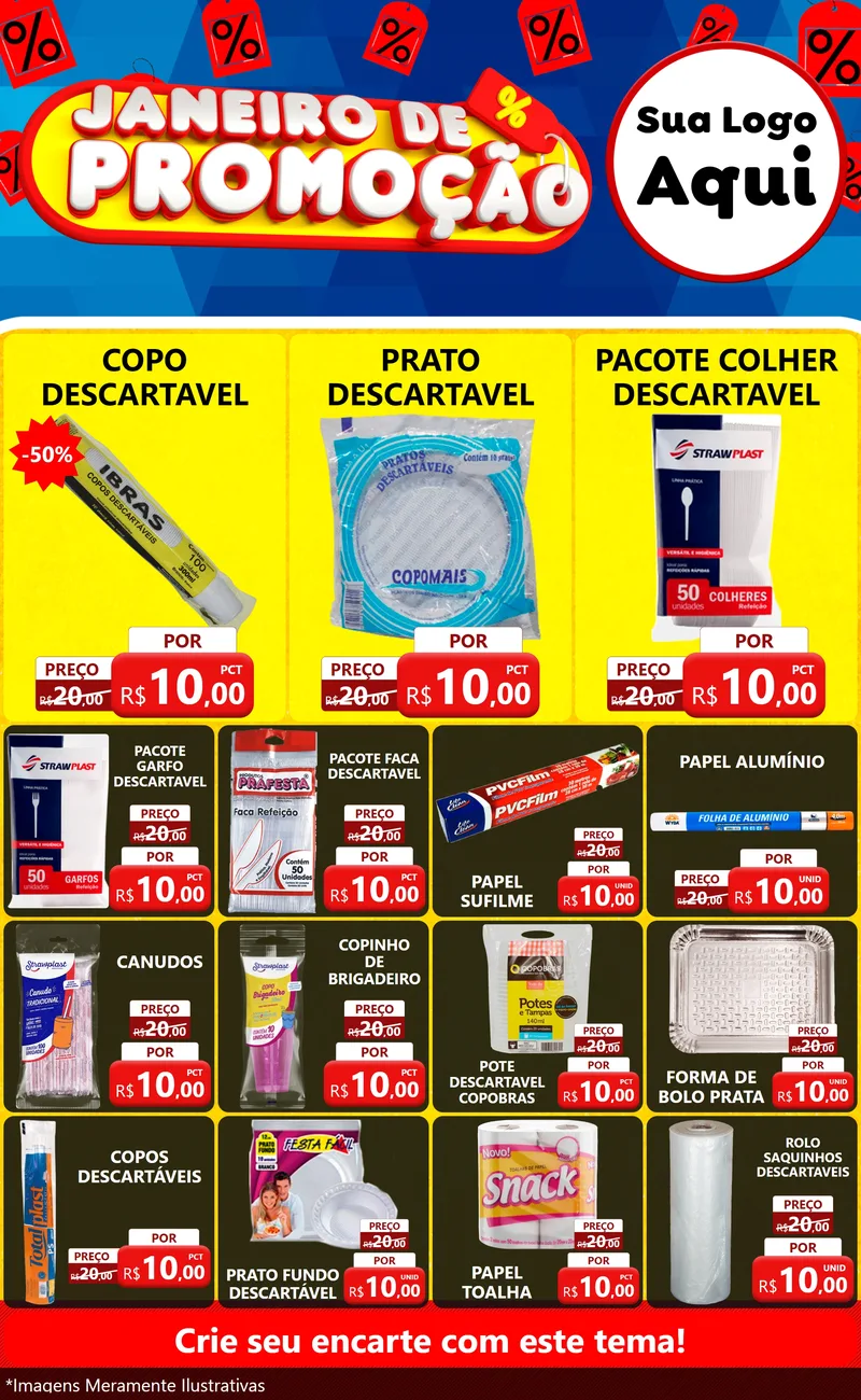 Modelo de Encarte para Encarte Grande com o tema Janeiro de Promoção para Embalagens