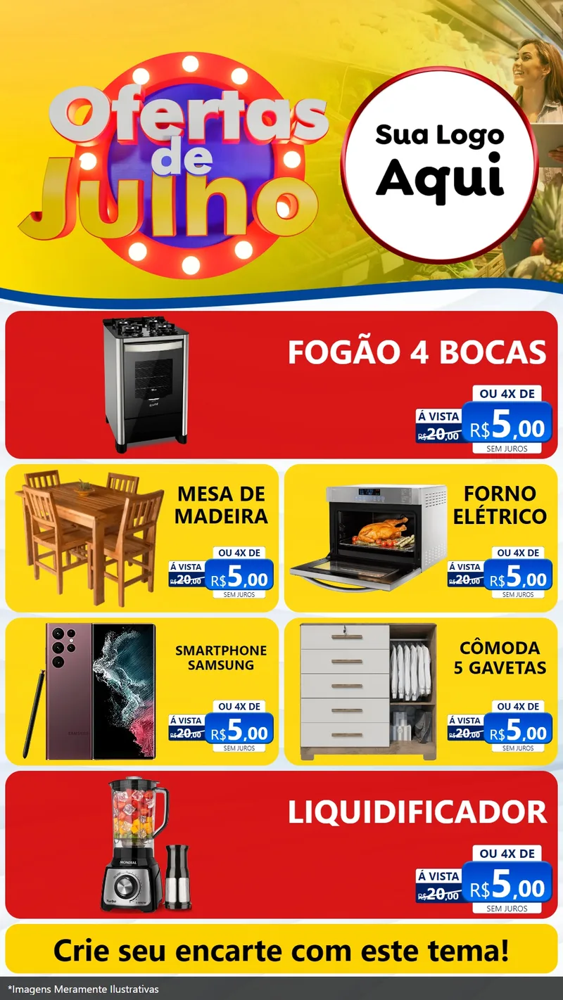 Modelo de TV para TV Vertical com o tema Ofertas de Julho para Móveis e Eletro