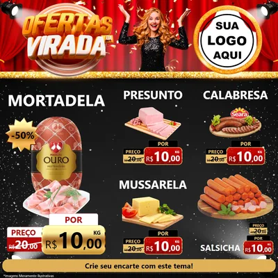 Modelo de Rede Social para Feed Facebook com o tema Ofertas da Virada para Frios e Laticínios