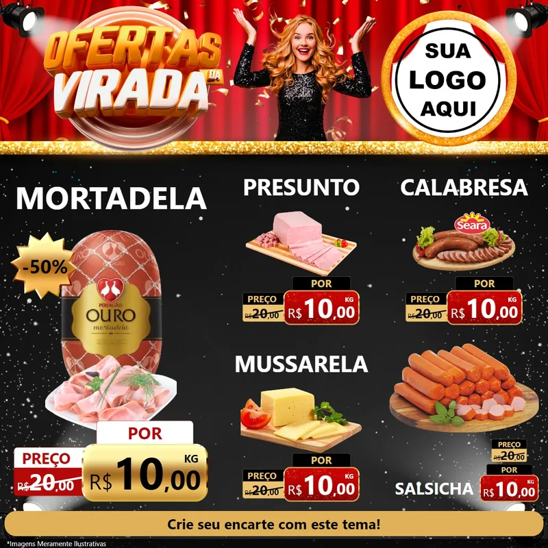 Modelo de Rede Social para Feed Facebook com o tema Ofertas da Virada para Frios e Laticínios