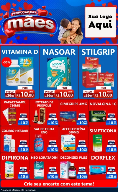 Modelo de Encarte para Encarte Grande com o tema Promoção das Mães para Farmácia