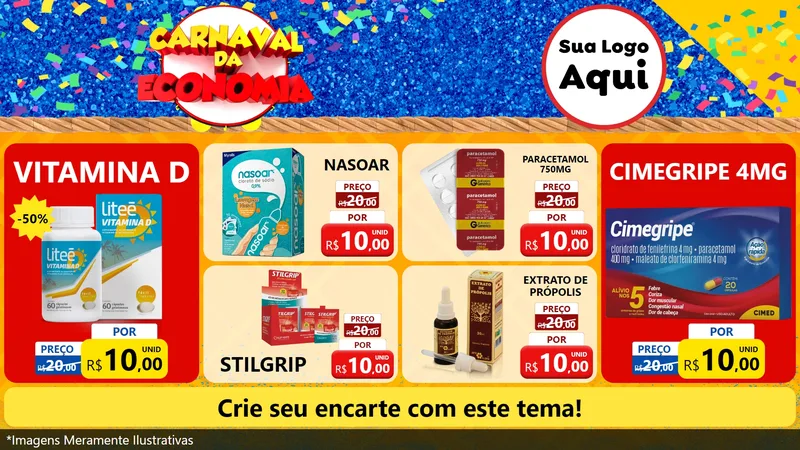 Modelo de TV para TV Horizontal com o tema Carnaval da Economia para Farmácia
