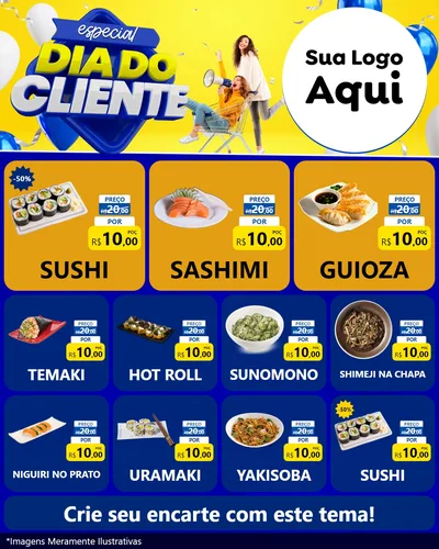 Modelo de Rede Social para Feed Instagram com o tema Especial Dia do Cliente para Comida japonesa