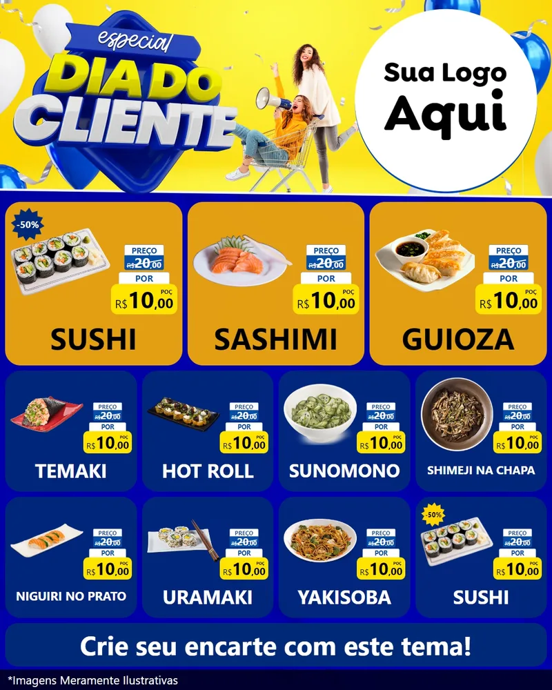 Modelo de Rede Social para Feed Instagram com o tema Especial Dia do Cliente para Comida japonesa