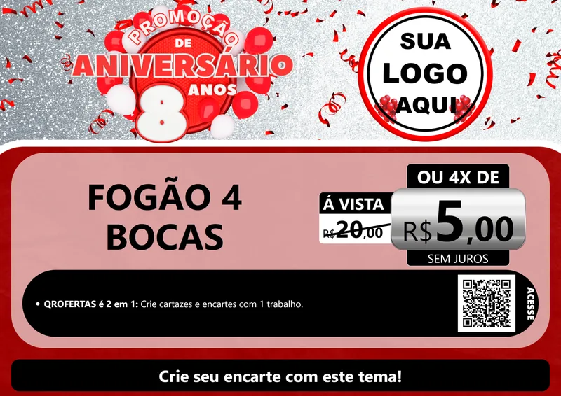 Modelo de Cartaz para Cartaz A4 Horizontal com o tema Promoção de Aniversário - 8 Anos para Móveis e Eletro