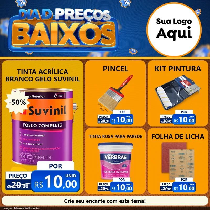 Modelo de Rede Social para Feed Facebook com o tema Dia D Preço Baixo para Tintas e Ferramentas