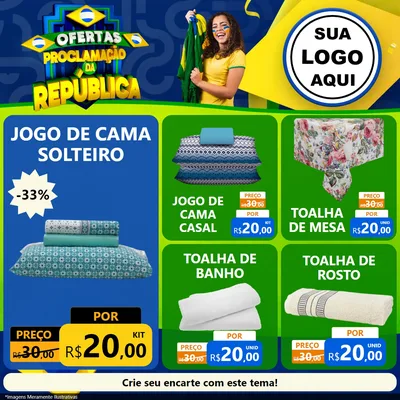 Modelo de Rede Social para Feed Facebook com o tema Ofertas Proclamação da República para Cama, Mesa e Banho
