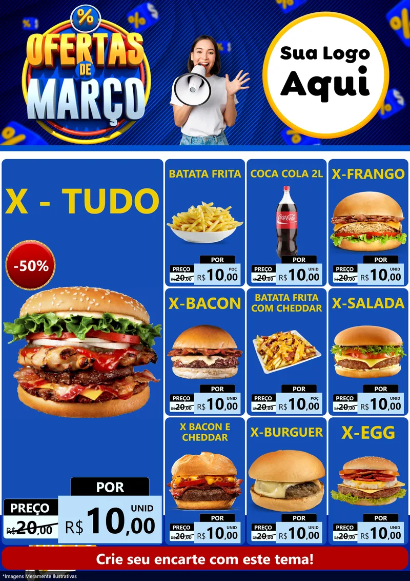 Modelo de Encarte para Encarte A4 Vertical com o tema Ofertas de Março para Hamburgueria