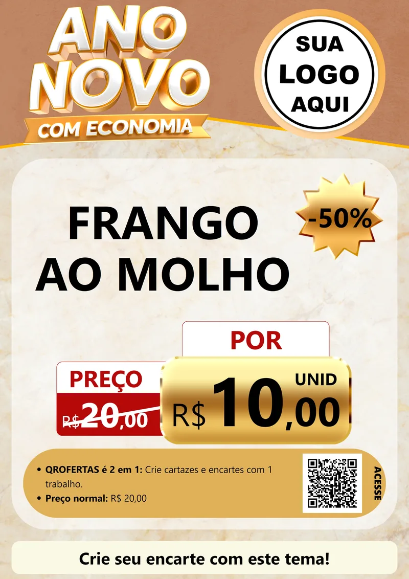 Modelo de Cartaz para Cartaz A4 Vertical com o tema Ano Novo Com Economia para Restaurante