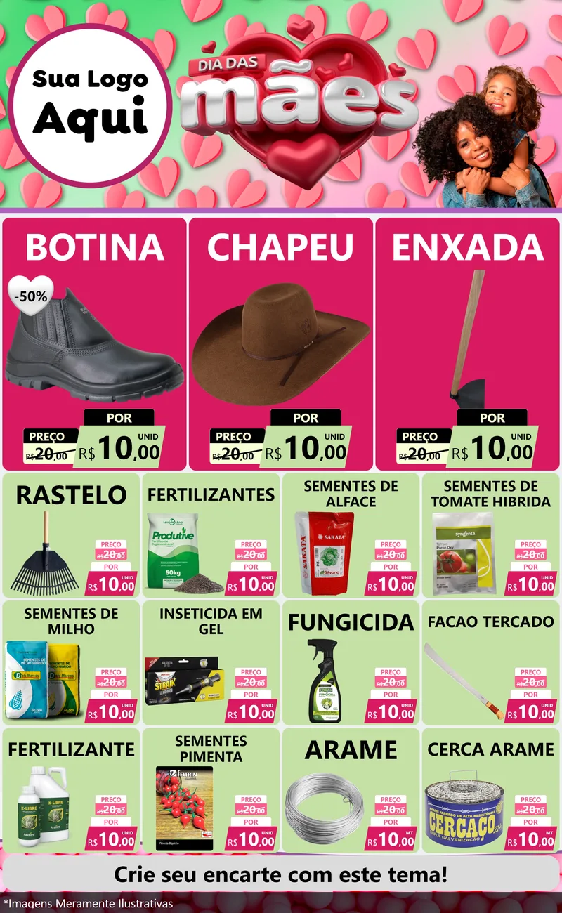 Modelo de Encarte para Encarte Grande com o tema Dia das Mães para Agropecuária