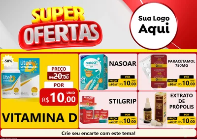 Modelo de Encarte para Encarte A4 Horizontal com o tema Super Ofertas para Farmácia