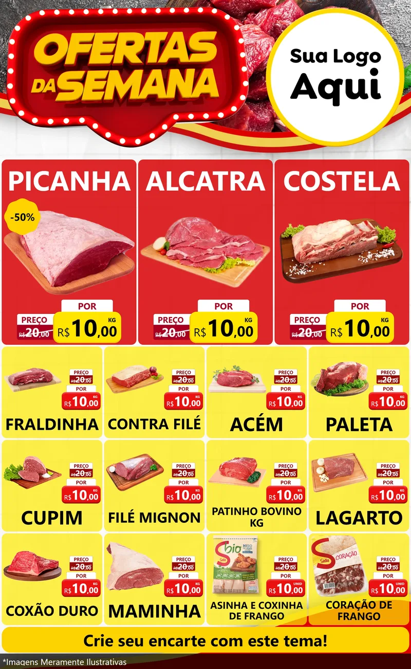 Modelo de Encarte para Encarte Grande com o tema Ofertas da Semana para Açougue