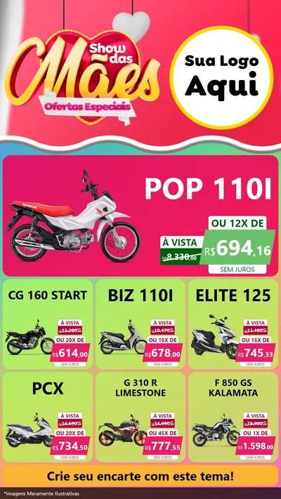 Modelo de Rede Social para Stories com o tema Show das Mães - Ofertas Especiais para Concessionaria de Motos