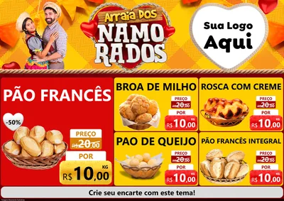 Modelo de Encarte para Encarte A4 Horizontal com o tema Arraiá dos Namorados para Padaria