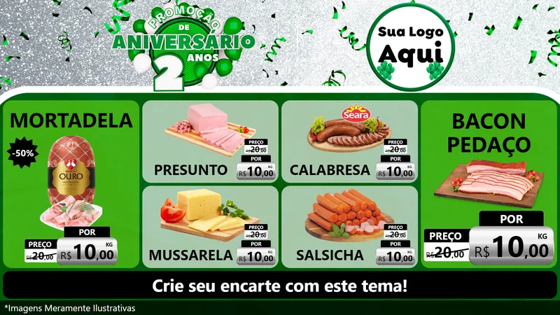 Modelo de TV para TV Horizontal com o tema Promoção de Aniversário - 2 Anos para Frios e Laticínios