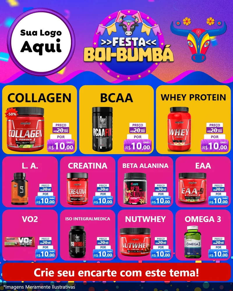 Modelo de Rede Social para Feed Instagram com o tema Festa Boi-Bumbá para Suplementos alimentares