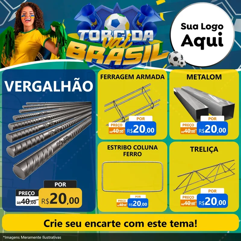Modelo de Rede Social para Feed Facebook com o tema Torcida Vai Brasil - Copa para Ferragens