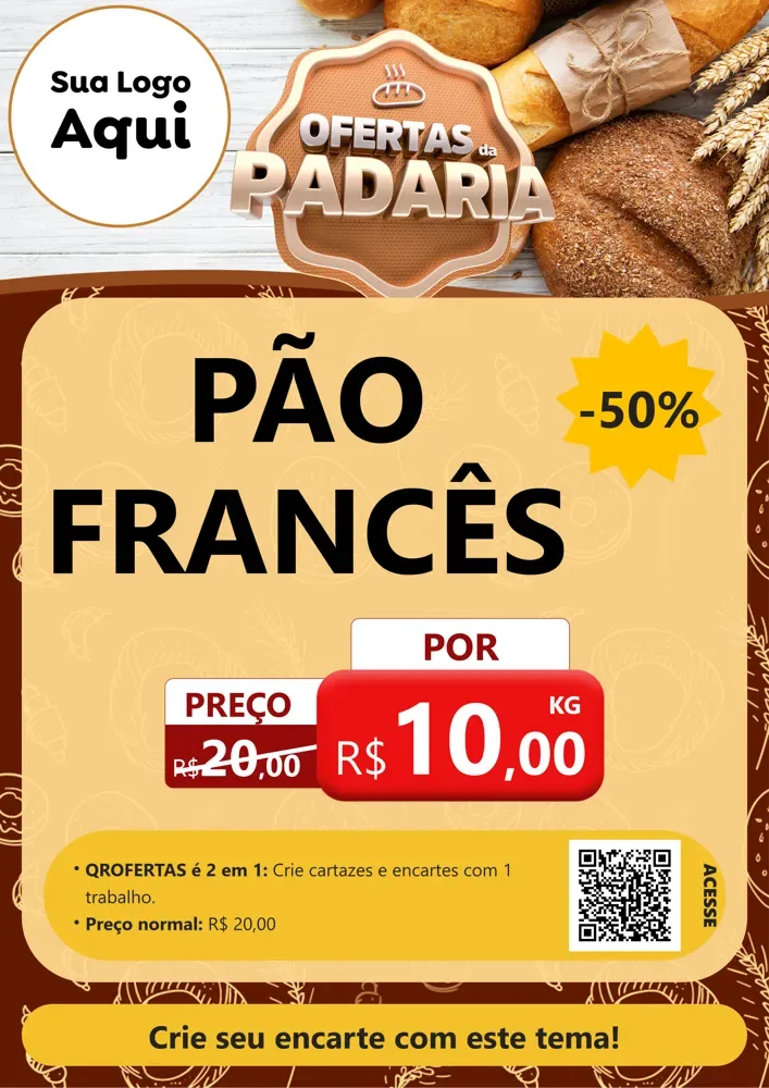 Modelo de Cartaz para Cartaz A4 Vertical com o tema Ofertas da Padaria para Padaria