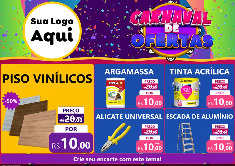 Modelo de Encarte para Encarte A4 Horizontal com o tema Carnaval de Ofertas para Material para Construção