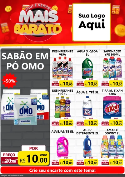 Modelo de Encarte para Encarte A4 Vertical com o tema Mais Barato para Produtos de Limpeza