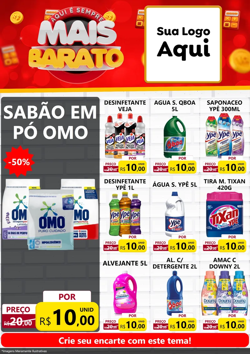 Modelo de Encarte para Encarte A4 Vertical com o tema Mais Barato para Produtos de Limpeza