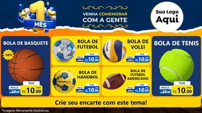 Modelo de TV para TV Horizontal com o tema Um Mês de Aniversário para Artigos Esportivos