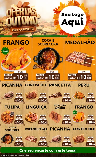 Modelo de Encarte para Encarte Grande com o tema Ofertas de Outono - Vem, Aproveite! para Assados