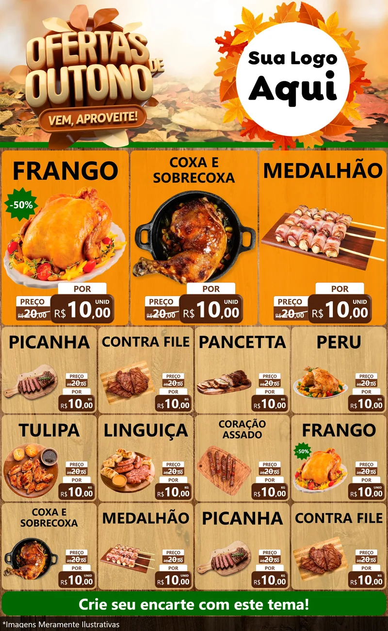 Modelo de Encarte para Encarte Grande com o tema Ofertas de Outono - Vem, Aproveite! para Assados